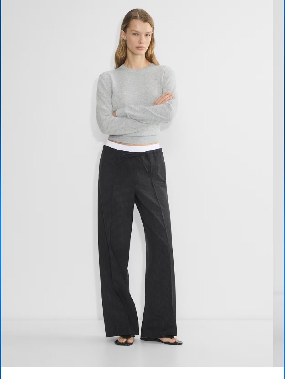 Aritzia Black Pinstripe Jogger Pants with White Elastic Waistband